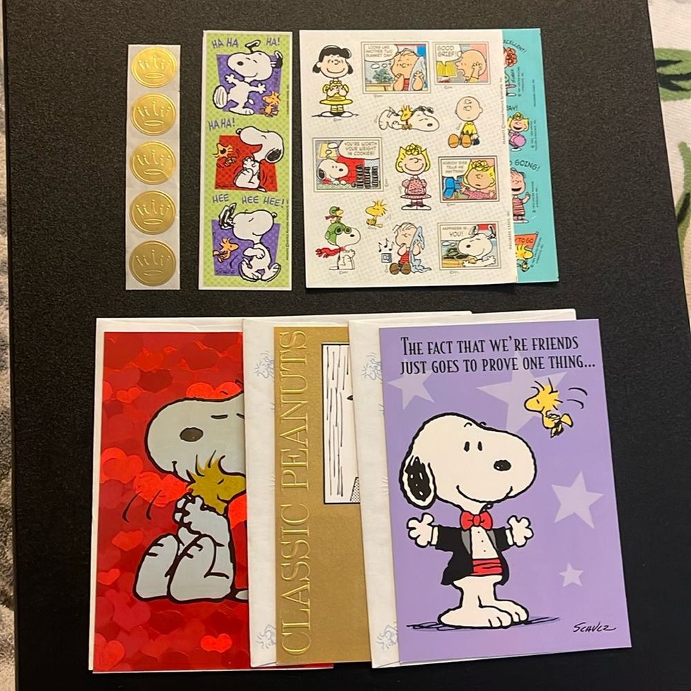 Hallmark Peanuts Card Bundle: Envelopes & Stickers & Gold Crown Seals Included!